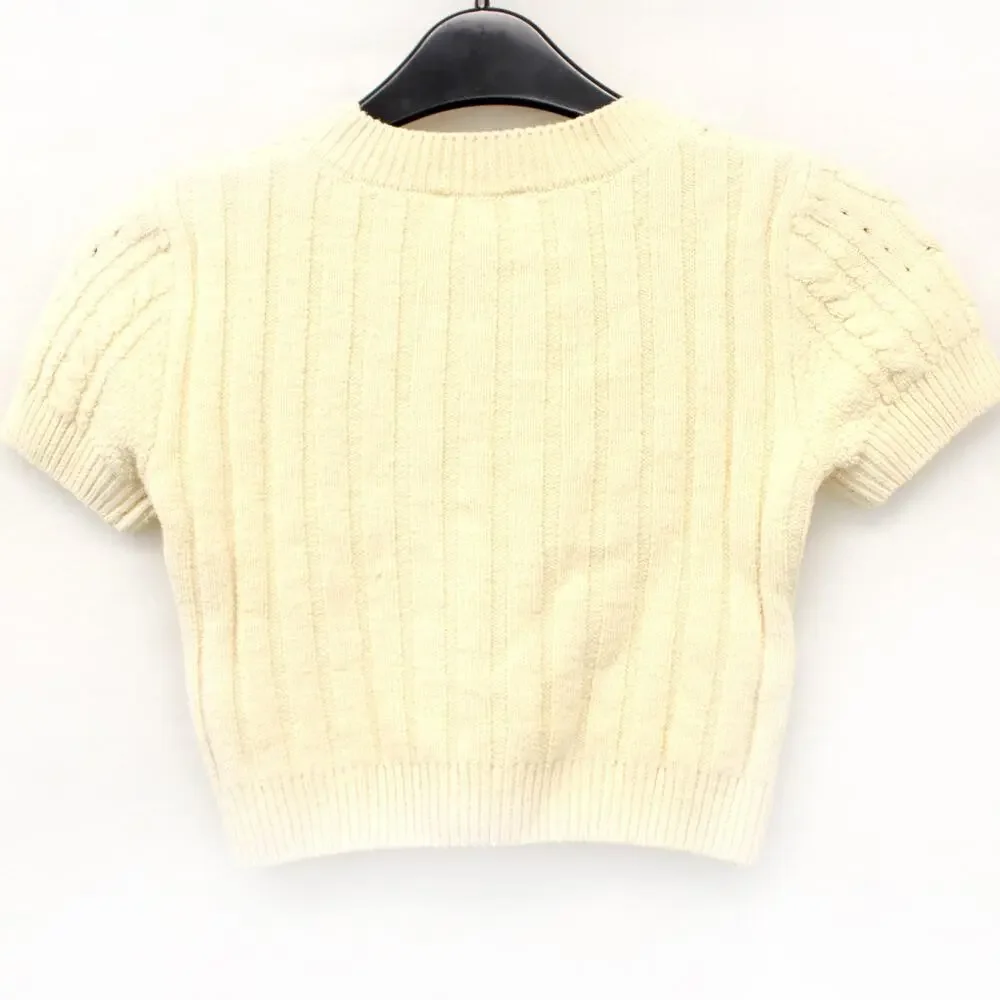 Free People Intimately Crop Top Beige Cable Knit Sweater XS Cozy Winter